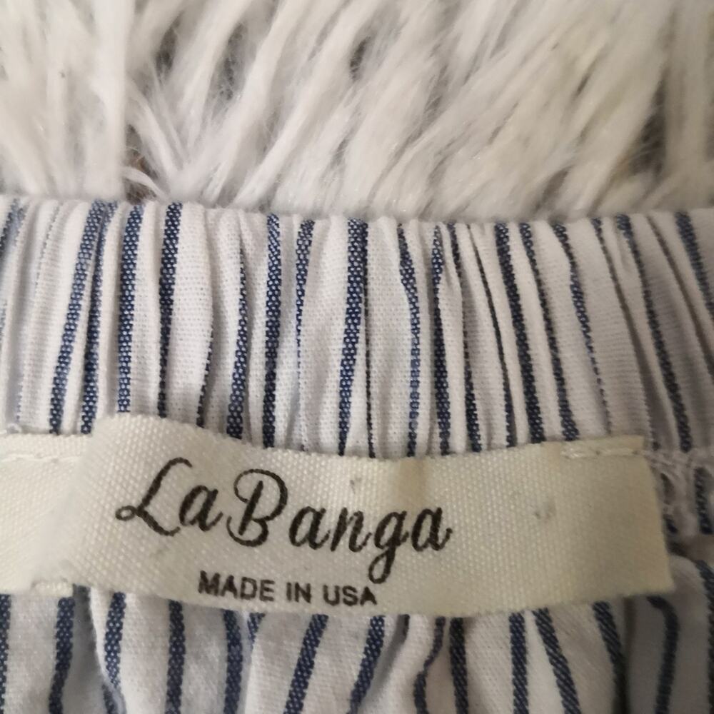 LaBanga Boat Neck Striped Blue/White Top L Tie Sleeves Nautical Preppy Casual - Picture 10 of 11